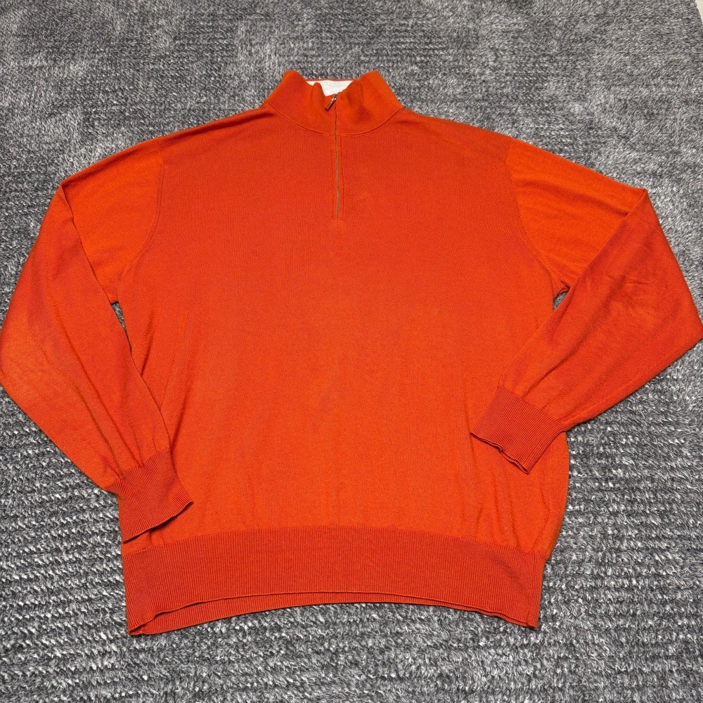 Loro Piana Mens Quarter Zip Pullover Sweater XXL 56 Orange 100%‎ Cotton